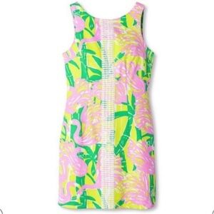 Lilly Pulitzer Shift Mini Cotton‎ Dress in Pink Yellow Green Floral Lace Size 16